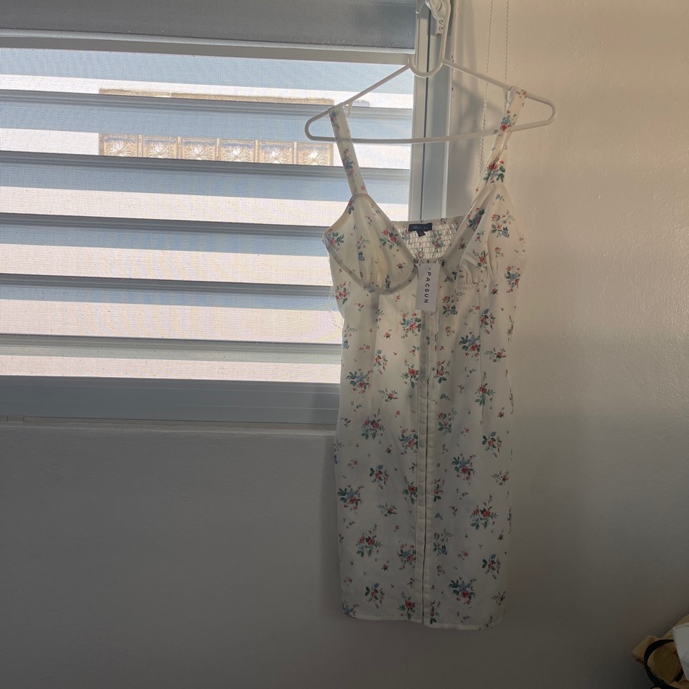PacSun Ivory Floral Tie-Front Slip Dress